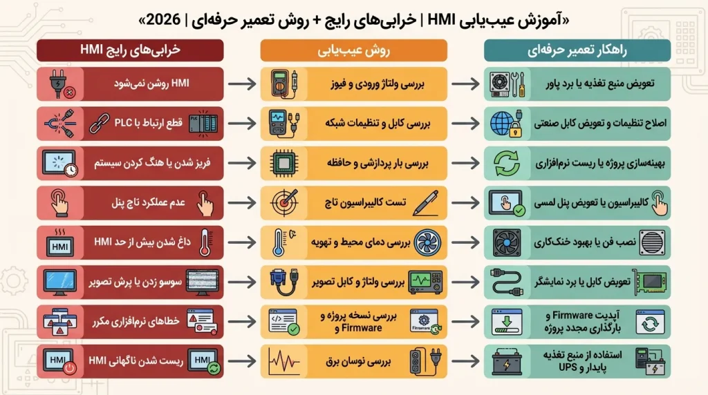 آموزش عیب یابی HMI خرابی رایج + روش تعمیر حرفه‌ای 2026