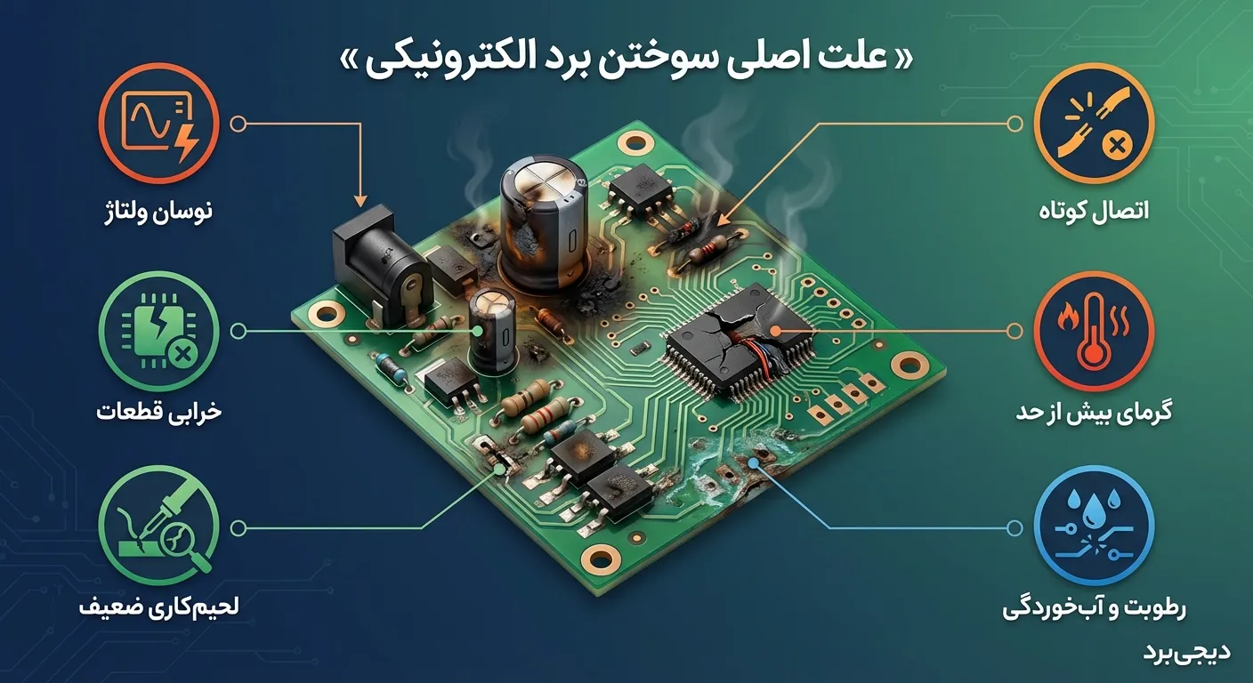 ۱۲ علت اصلی سوختن برد الکترونیکی (تحلیل فنی و کاربردی)