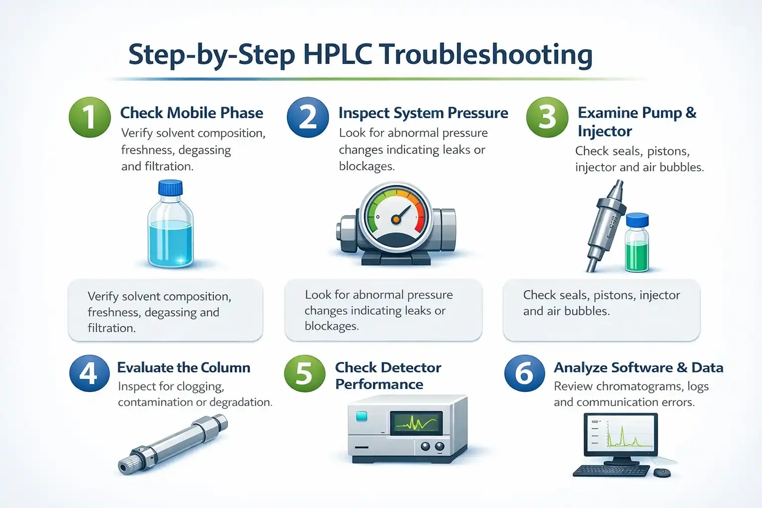 عیب‌یابی گام‌به‌گام HPLC